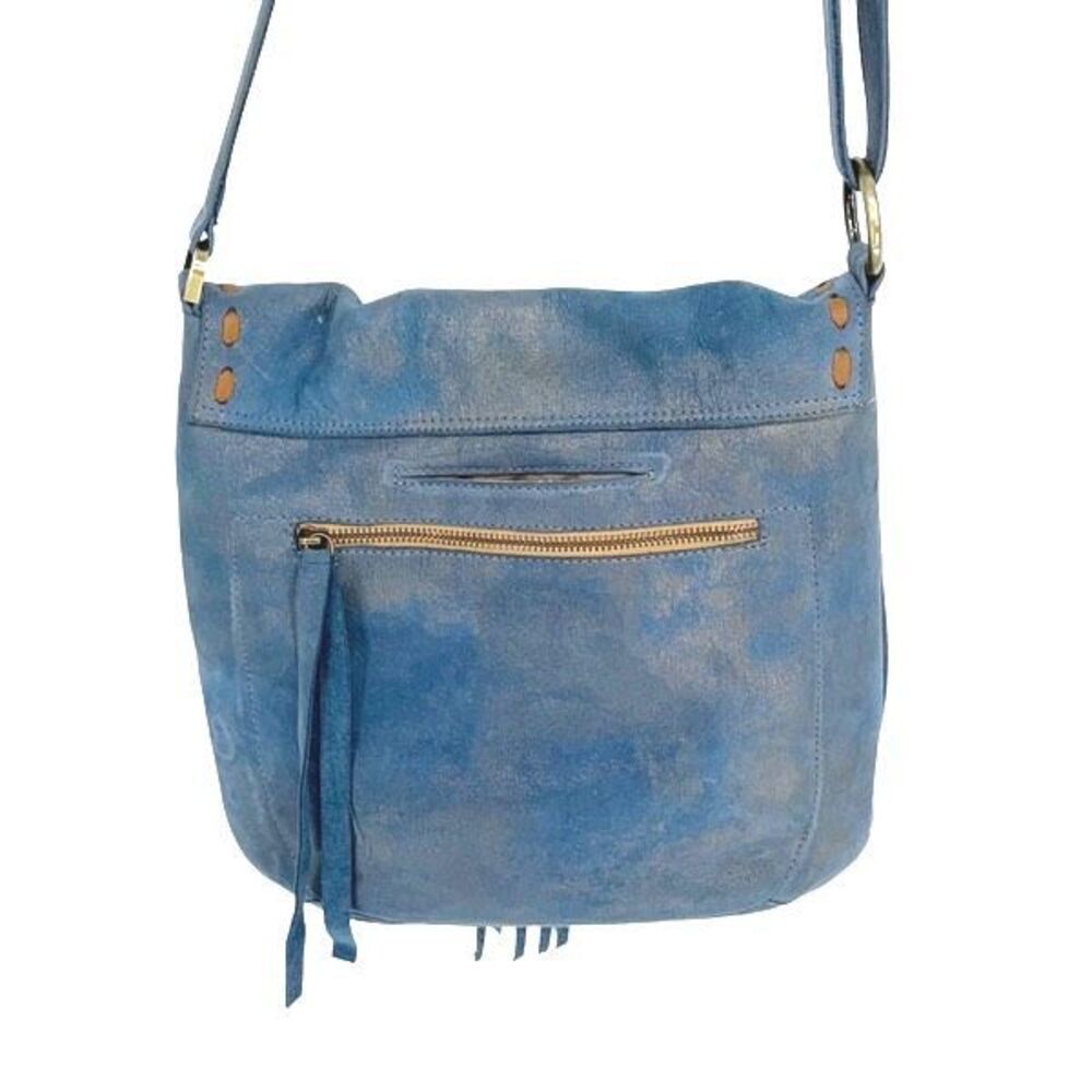 Carla Mancini Womens Flap Fringe Boho Leather Crossbody Bag Blue Medium - Picture 4 of 9